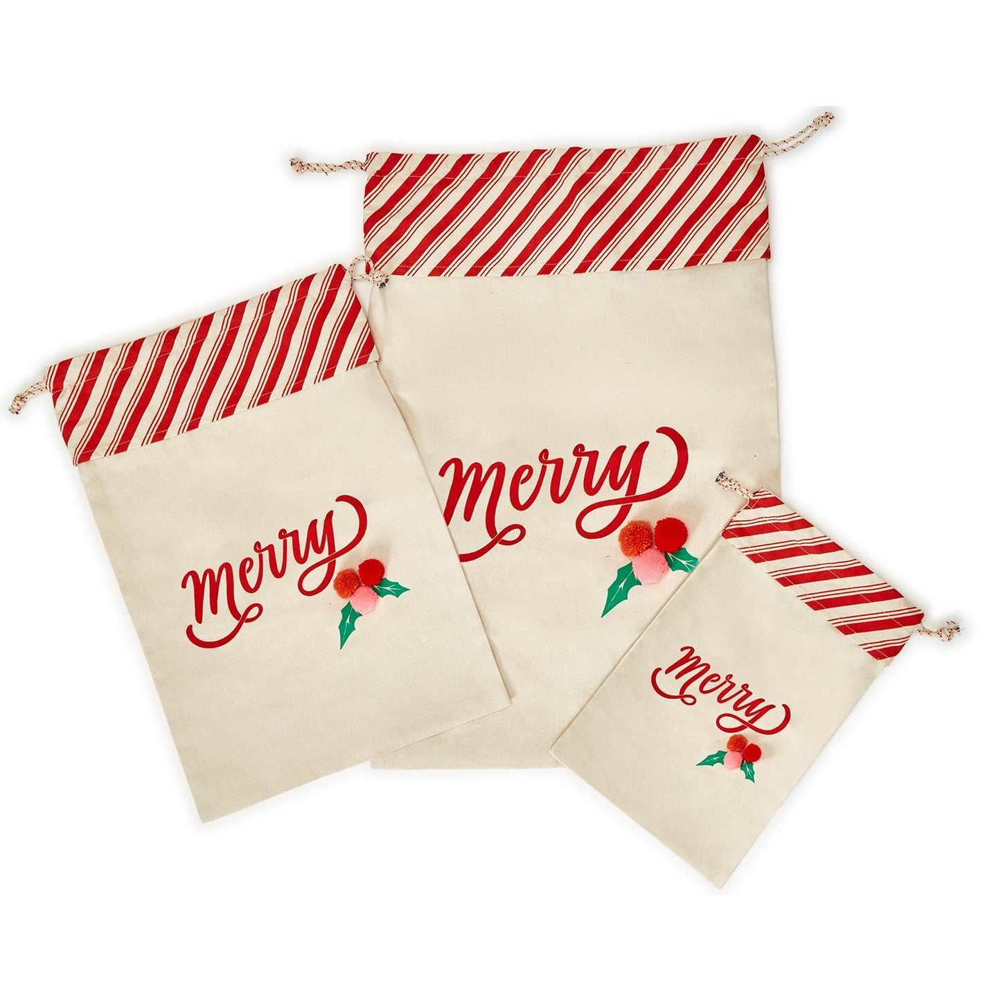 Merry And Bright 18-Pcs Reusable Gift Bag Assortment in 3 Sizes In 3 Designs