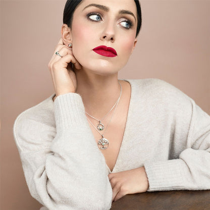 Galway Tree Of Life Green Crystal Silver Pendant 3.2 Gms - Rhodium Plated