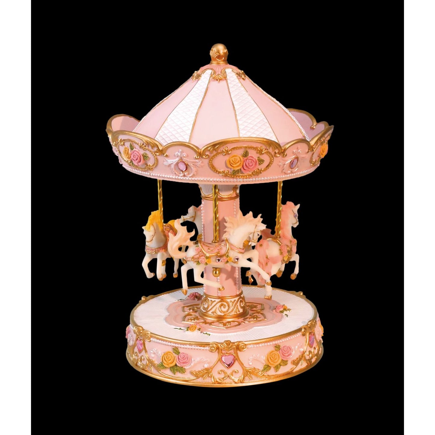 Musicbox Kingdom 10.4" Rose- And White-Colored Carousel