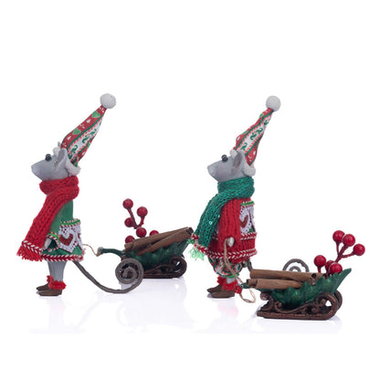 Katherine's Collection Brie and Colby Mice Figures Set of 2, 6.5 Inches, Green Polyester