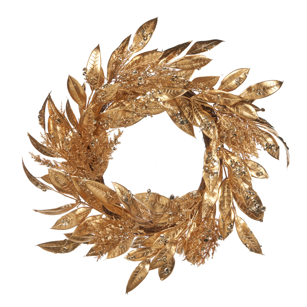 Goodwill Metallic Sequin Glittered Leaf/Twig Wreath Gold 48Cm