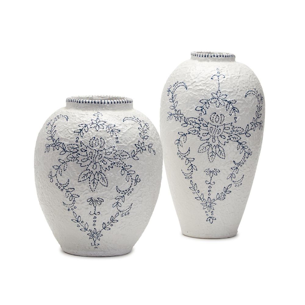 Two's Company Mykonos Set of 2 Blue And White Vase (Dry Flowers Only) - Ecomix