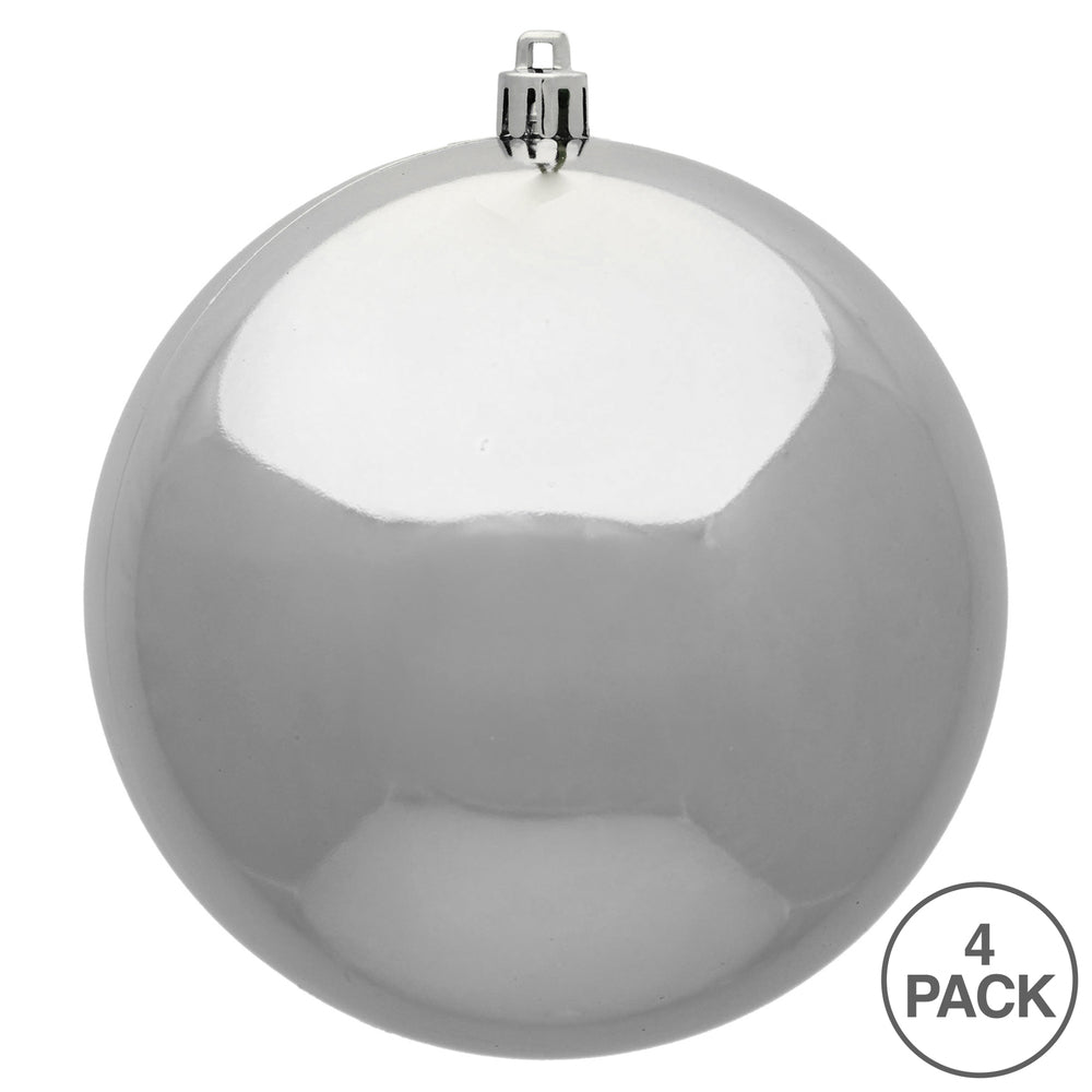 Vickerman 6" Silver Shiny Ball Ornament, 4 per Bag, Plastic