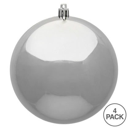 Vickerman 6" Silver Shiny Ball Ornament, 4 per Bag, Plastic