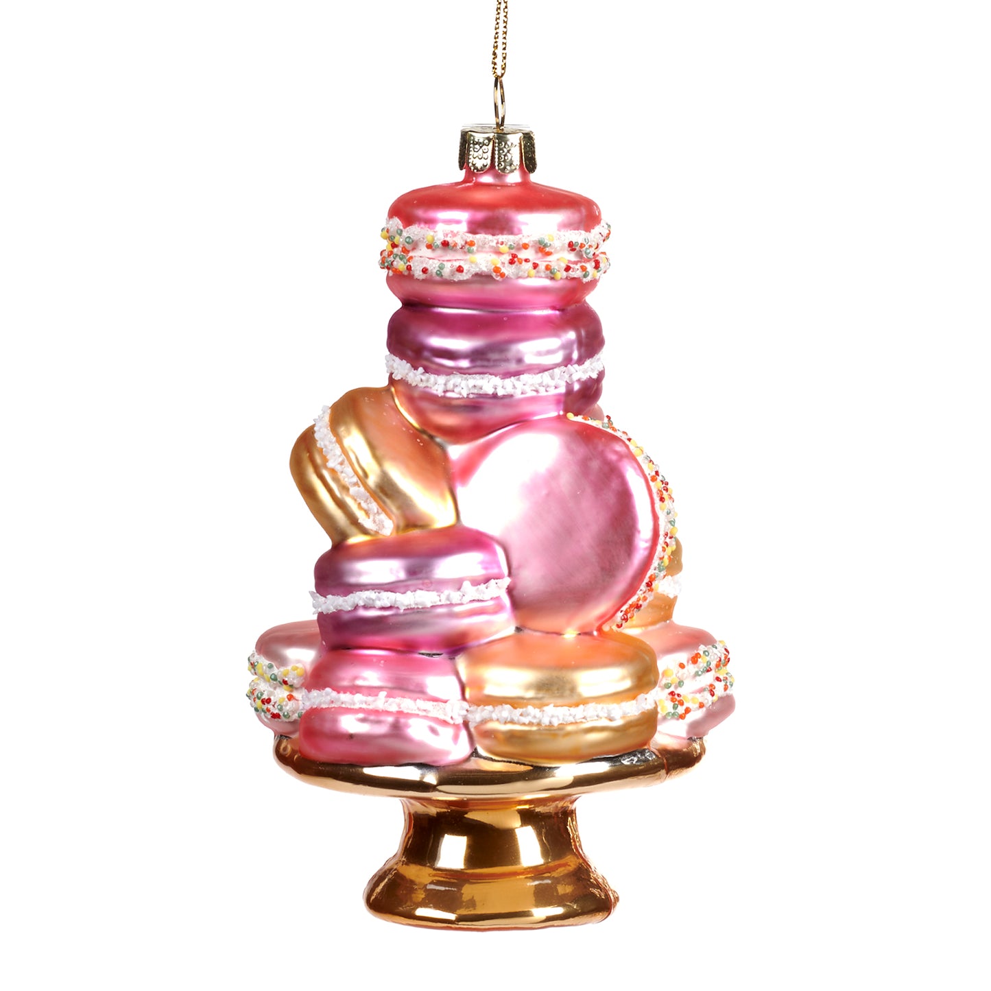 Goodwill Glass Macaron Stack On Stand Ornament Pink/Gold 13.5Cm