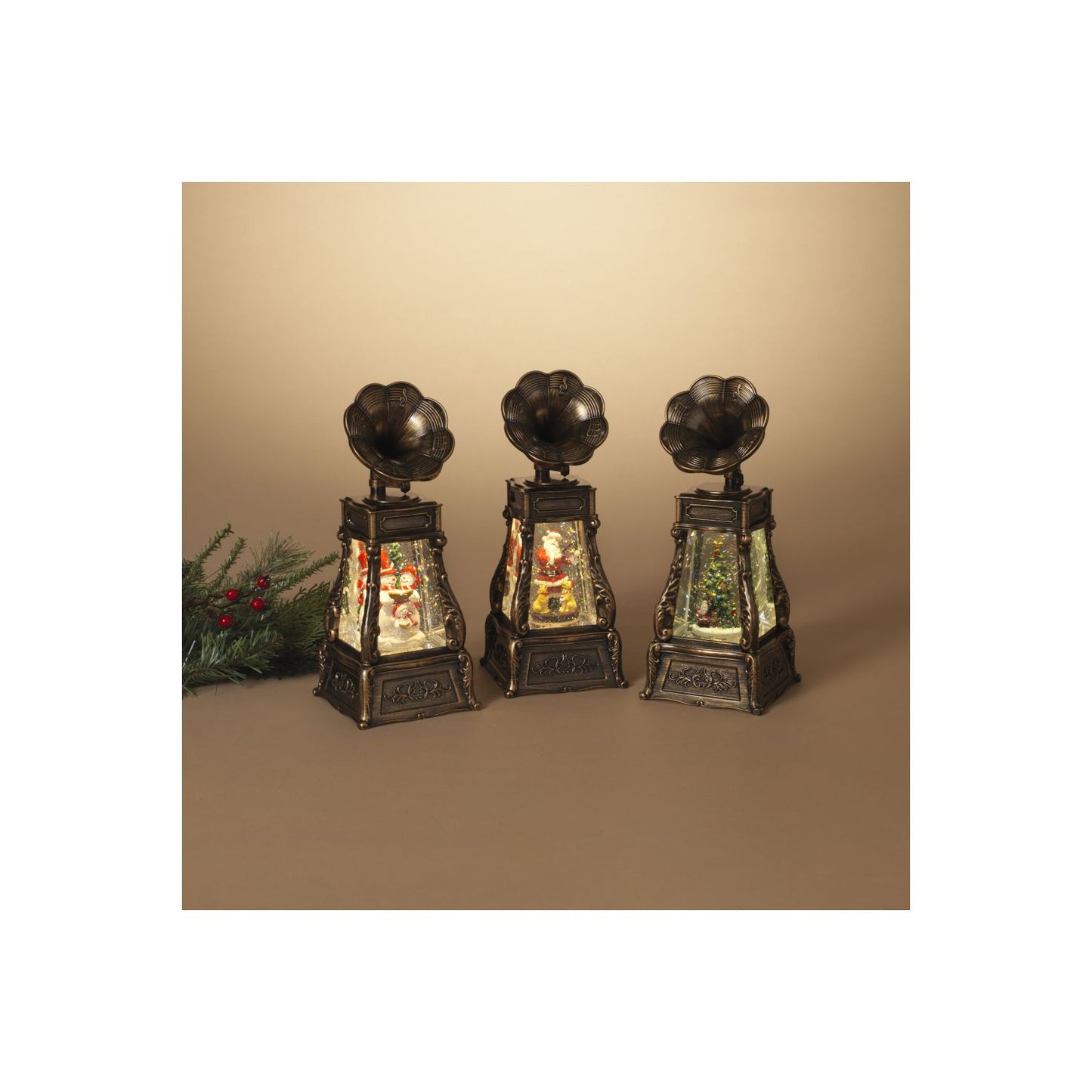 Gerson 10.5 B/O Lighted Spinning Phonograph Water Globe, 3 Assorted