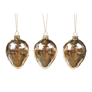 Goodwill Glass Engraved Jewel Egg Ornament Gold, Set Of 3, Assortment