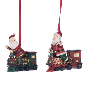 Santa Riding Express Train Ornament Red/Green 10Cm, Set Of 2, Assortment