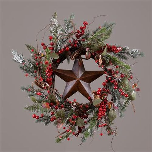 Your Heart's Delight Wreath - Pine Cones, Berries & Brown Star, Brown
