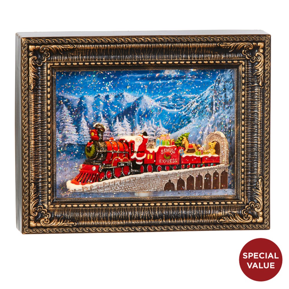 Raz Imports Holiday Water Lanterns 10" Santa Express Lighted Water Picture Frame