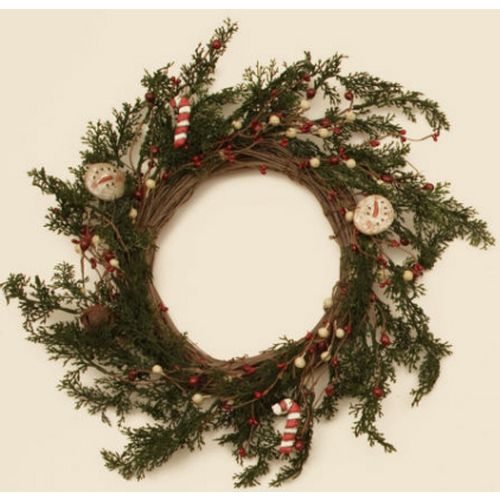 Your Heart's Delight Wreath - Snowman Candy Cane Rusty Bells