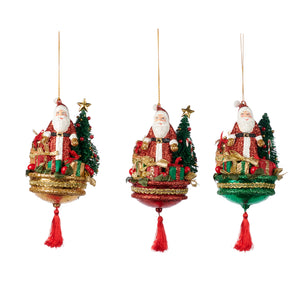 Sisal Santa/Tree/Gift Scene Ornament Red/Green 17Cm, Set Of 3, Assortment