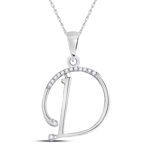 GND 10Kt White Gold Womens Round Diamond D Initial Letter Pendant 1/12 Cttw