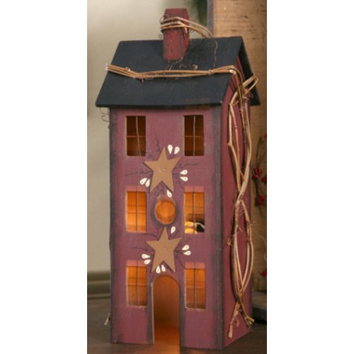 Your Heart's Delight Primitive Home Electric Light, Burgundy, Large, Wood