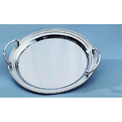Leeber Round Tray with Handles, 14", Silver, Stainless Steal