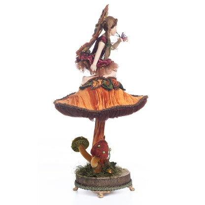 Katherine's Collection 2023 16.5" Fairy On Mushroom Figure, Green/Brown Polyester