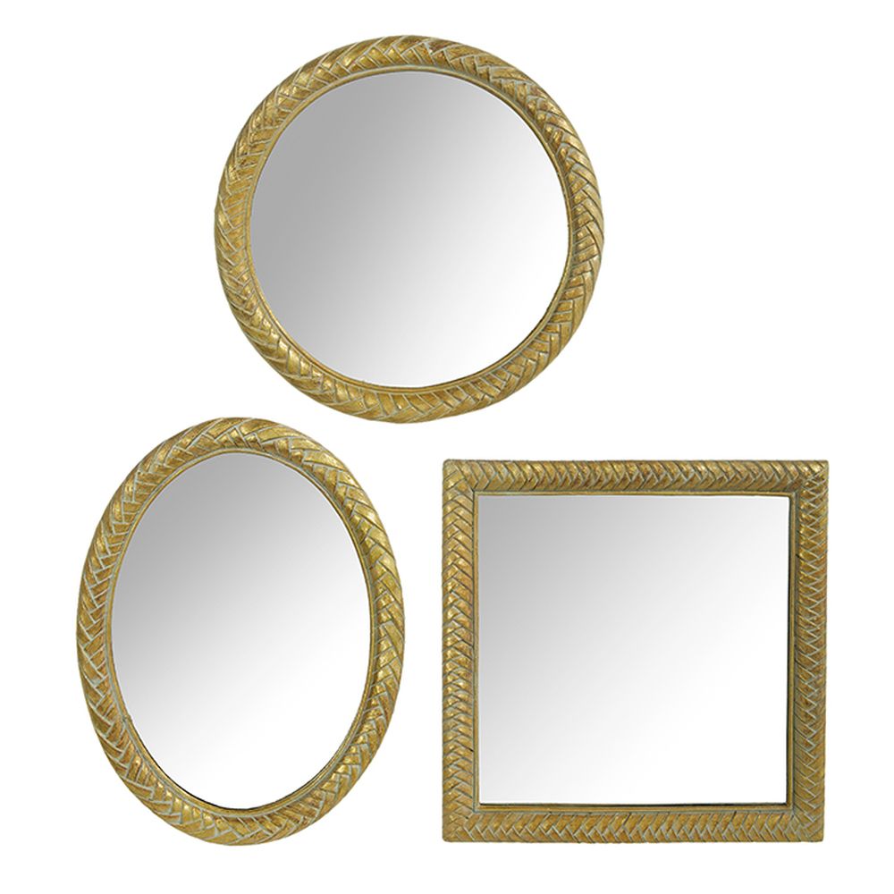 Raz Imports 2023 New Traditions 9.75" Woven Edge Gold Mirror, Asst of 3