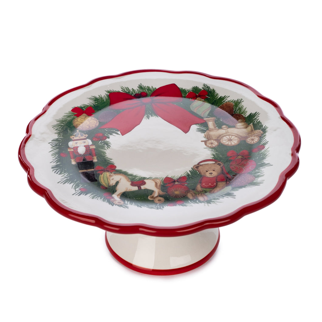Goodwill Ceramic Christmas Wreath Cake Stand Two-tone White 21.5Cm
