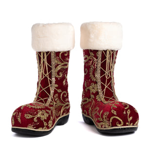 Goodwill Furry Brocade Santa Pair Of Boots Two-tone Burgundy 38Cm