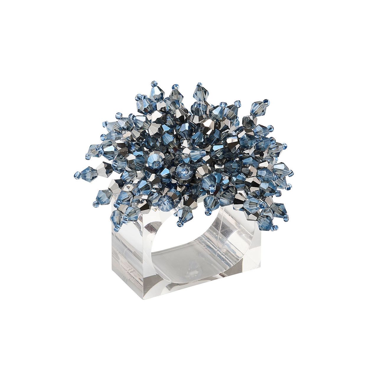 Kim Seybert Brilliant Napkin Ring In Midnight & Silver, Set of  4, Glass