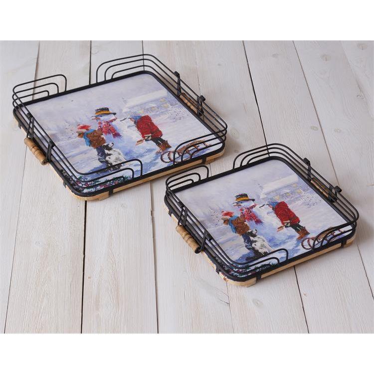 Audrey's Your Heart's Delight Trays - Snow Day Set of 2, Metal by Audrey