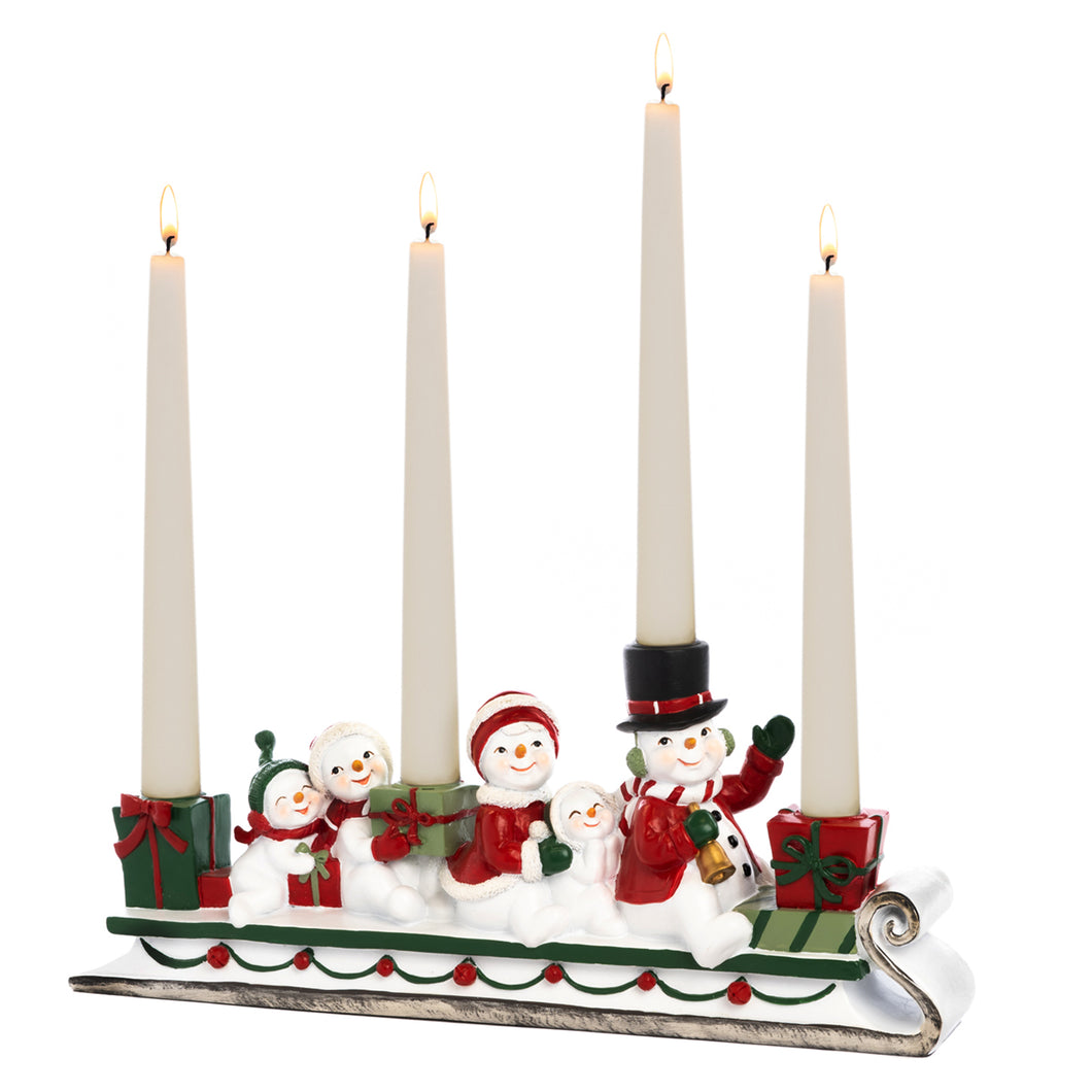 Goodwill Snowman Family Sleigh Candleholder Two-tone Red/Green 39Cm