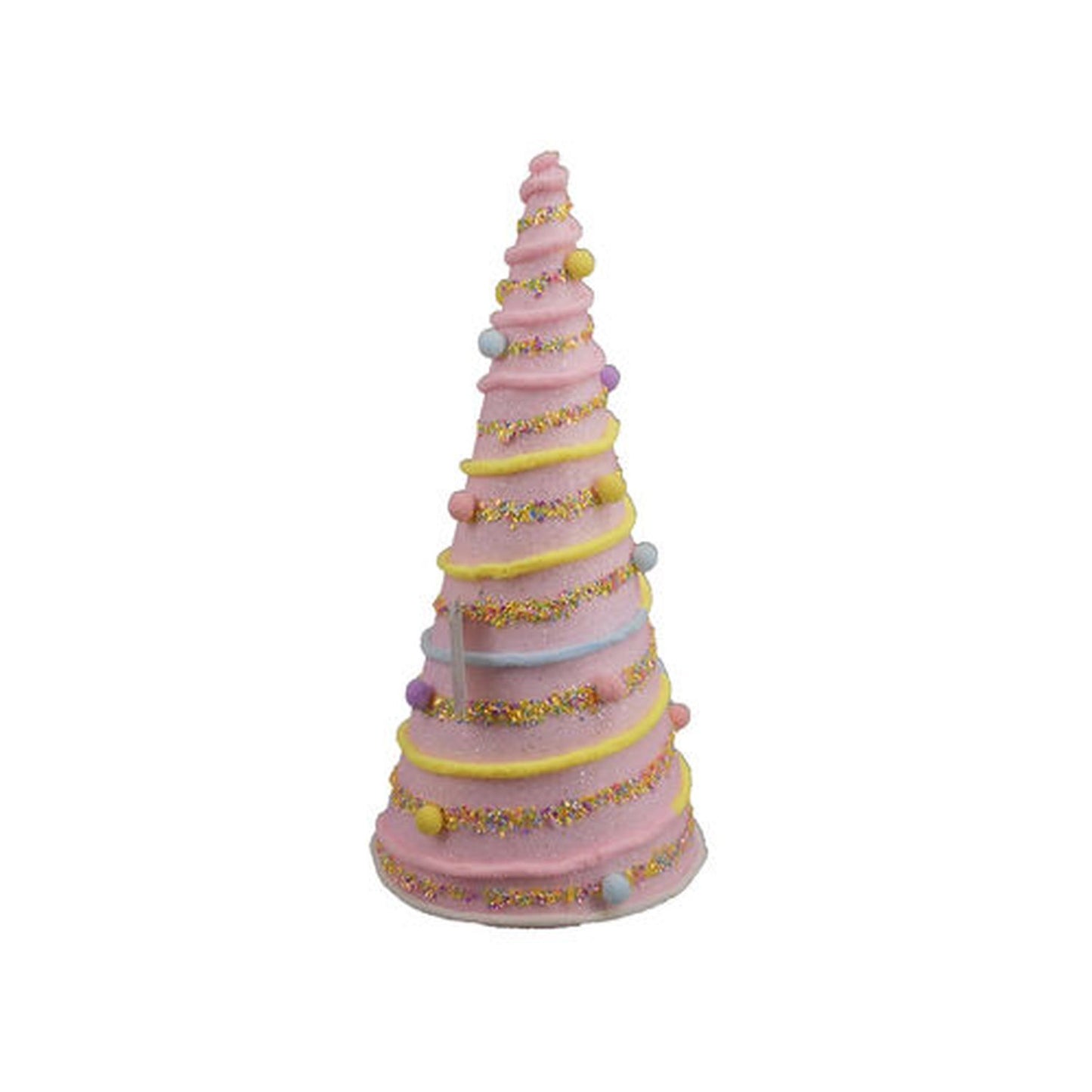 December Diamonds Cotton Candy Land 19" Pink Candy Swirl Cone Tree Figurine