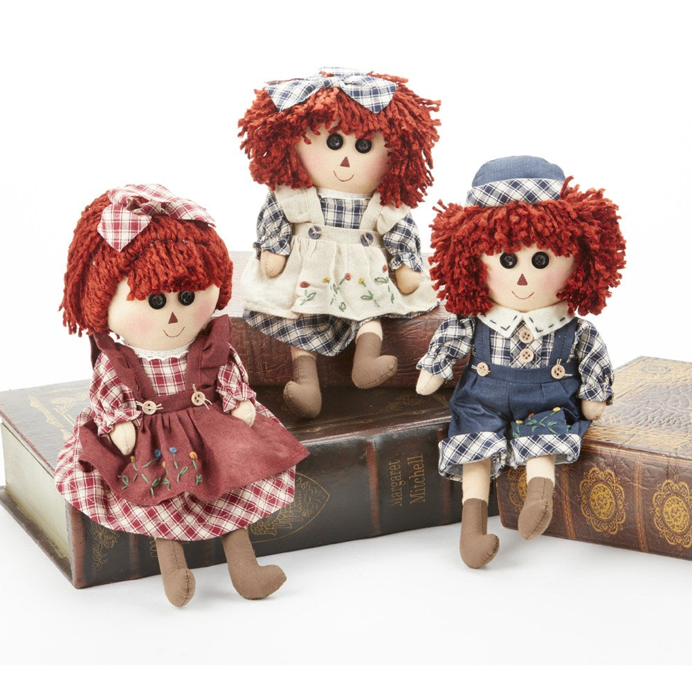 Delton 10" Plaid Button Eyes Doll, 3 Assorted, Red.