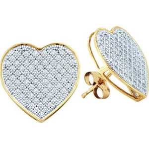 GND 10kt Yellow Gold Womens Round Diamond Heart Cluster Stud Earrings 1/10 Cttw