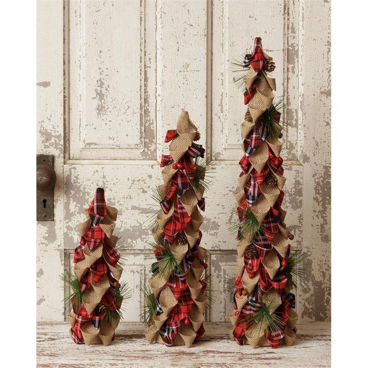 Audrey's Your Heart's Delight Set of 3 Burlap And Red Plaid Trees by Audrey