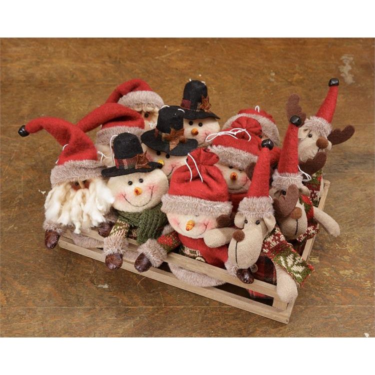 Snow Lodge 12/A Ornaments In A Crate Reindeer, Santa, Snowman, Polyester