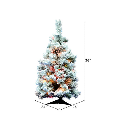 Vickerman 36" Flocked Alaskan Pine Christmas Tree, 100 Multi-Colored Lights