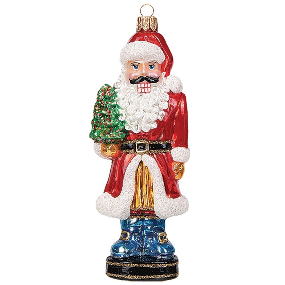 The Whitehurst Company Santa Nutcracker with Tree Ornament, Glass Blown Decor
