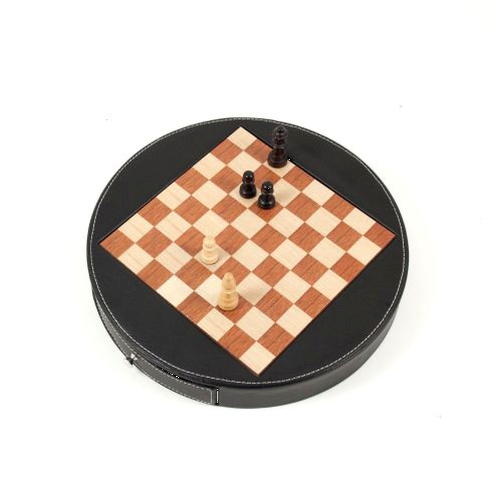Chess Set In Wood With Black Leather Around Playing Board