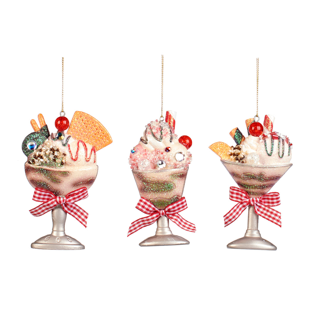 Goodwill Glittered Ice Cream Sundae Ornament Multi 11.5Cm, Set Of 3, Assortment