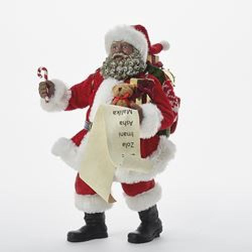 Kurt Adler 10.5" Black Santa With List+Candy Cane