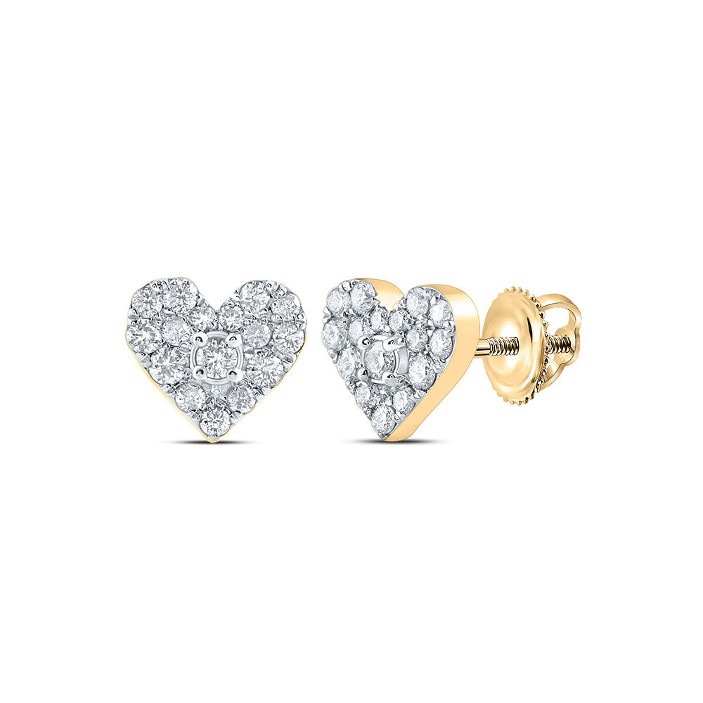 GND 10Kt Yellow Gold Womens Round Diamond Heart Earrings 1/3 Cttw