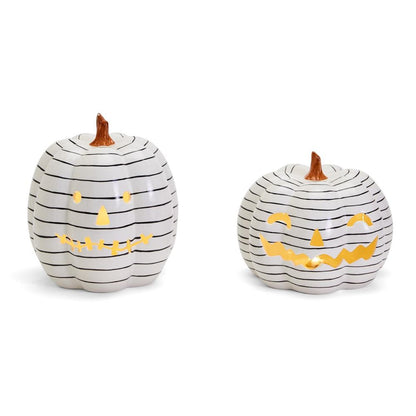 Two's Company Jack-o-Lantern Set of 2 Stripped LED Pumpkins.