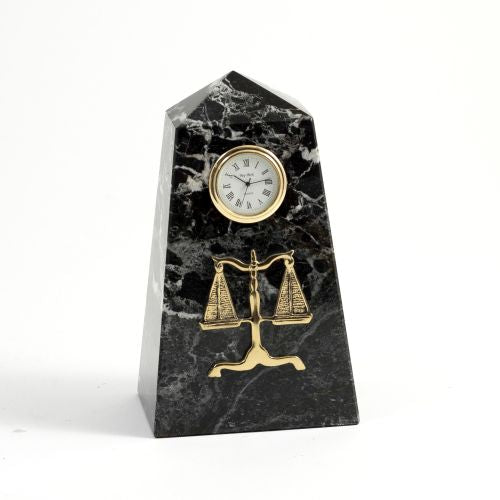Legal, Black "Zebra" Marble Quartz Clock With Gold Accents