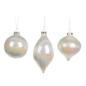 Goodwill Glass Ir.Striped Ball/Finial Ornament White 8Cm, Set Of 3, Assortment