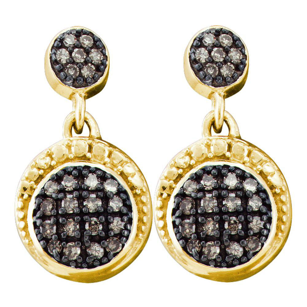 GND 10kt Yellow Gold Womens Round Brown Diamond Dangle Earrings 1/4 Cttw