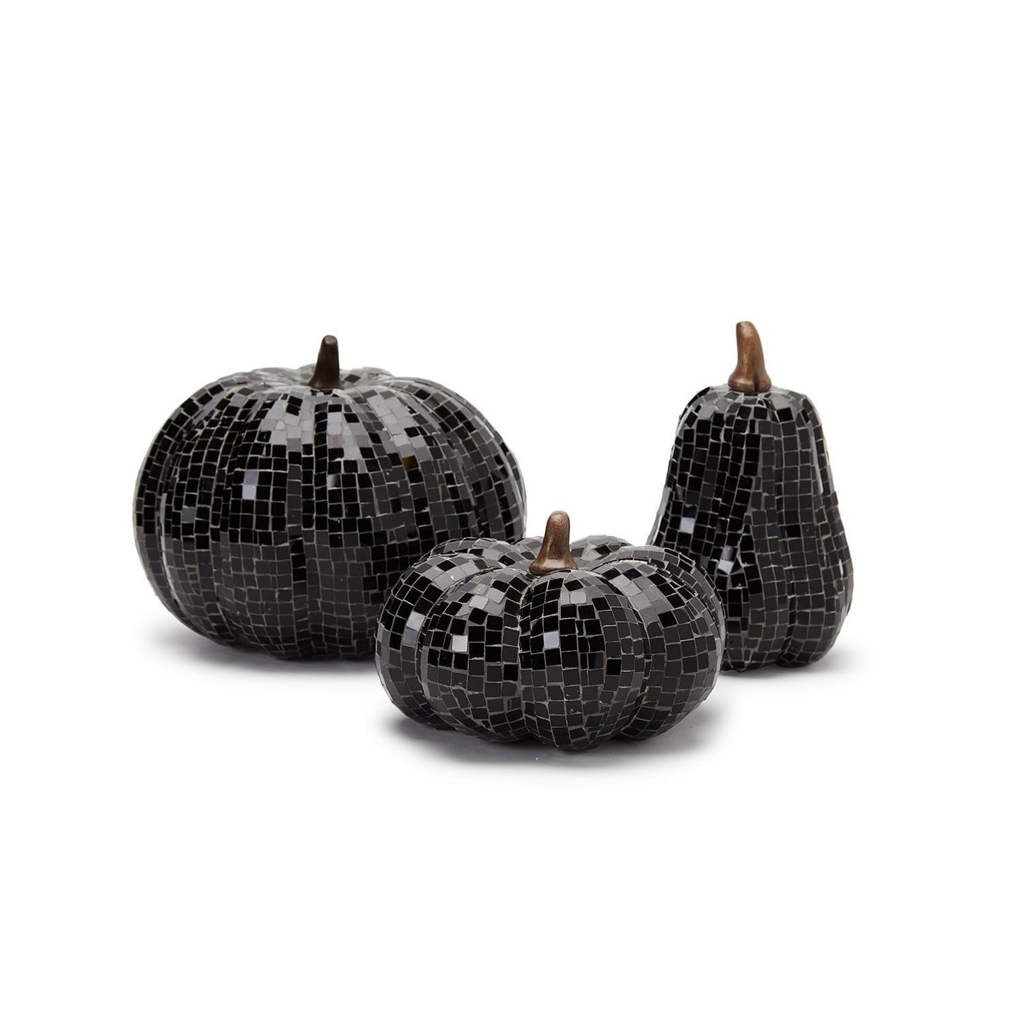 Two's Company Bewitching Trio Set Of 3 Hand-Crafted Glass Mosaic Pumpkin Decor