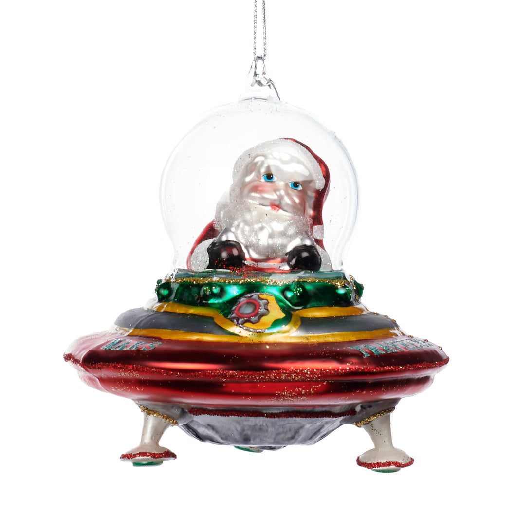 Goodwill Glass Santa In UFO Ornament Red/Green 11Cm