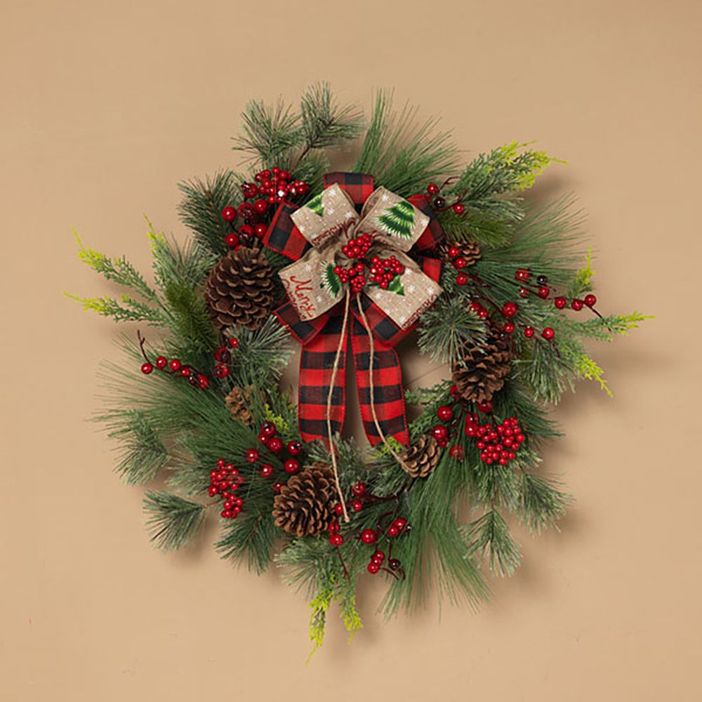 Gerson Company 24" Holiday Pine, Pinecone & Berry Wreath W/ Bow