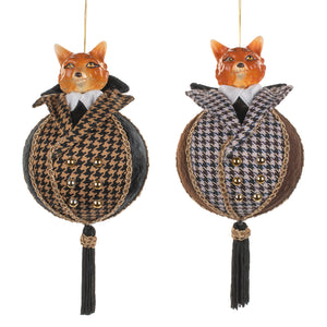 Goodwill Country Club Fox Ball Ornament Brown 19Cm, Set Of 2, Assortment