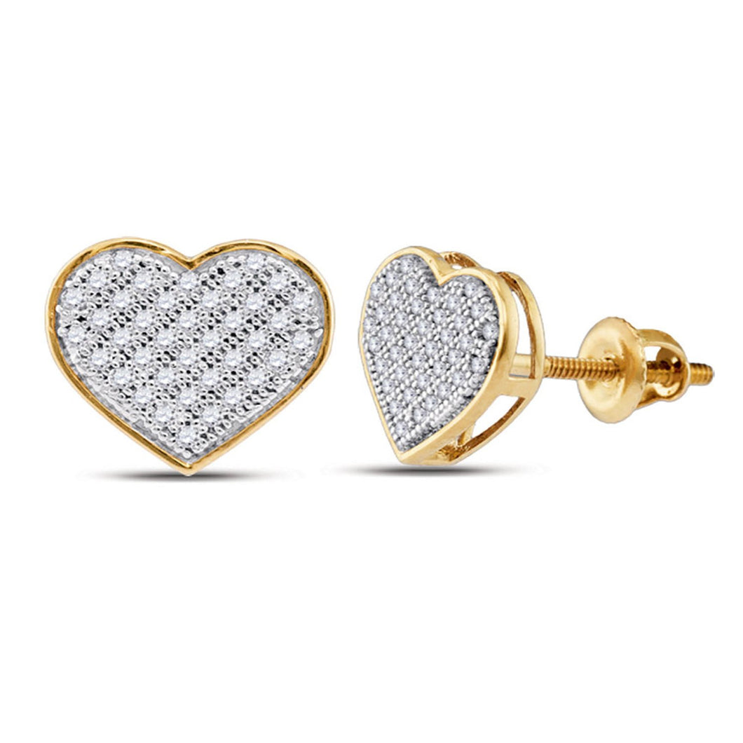 GND 10kt Yellow Gold Womens Round Diamond Heart Earrings 1/5 Cttw