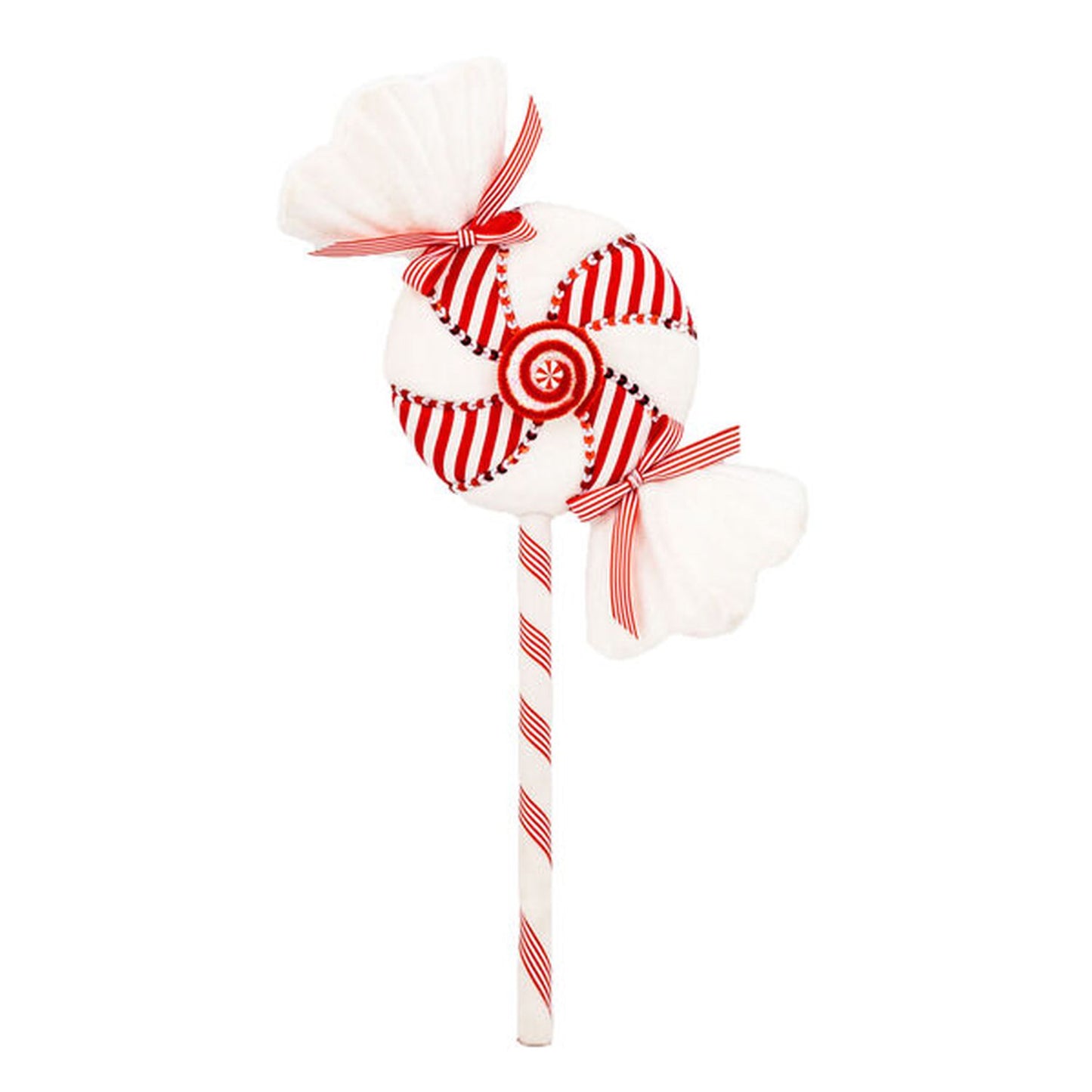 December Diamonds Candy Cane Lace 21In White Peppermint Swirl Pick