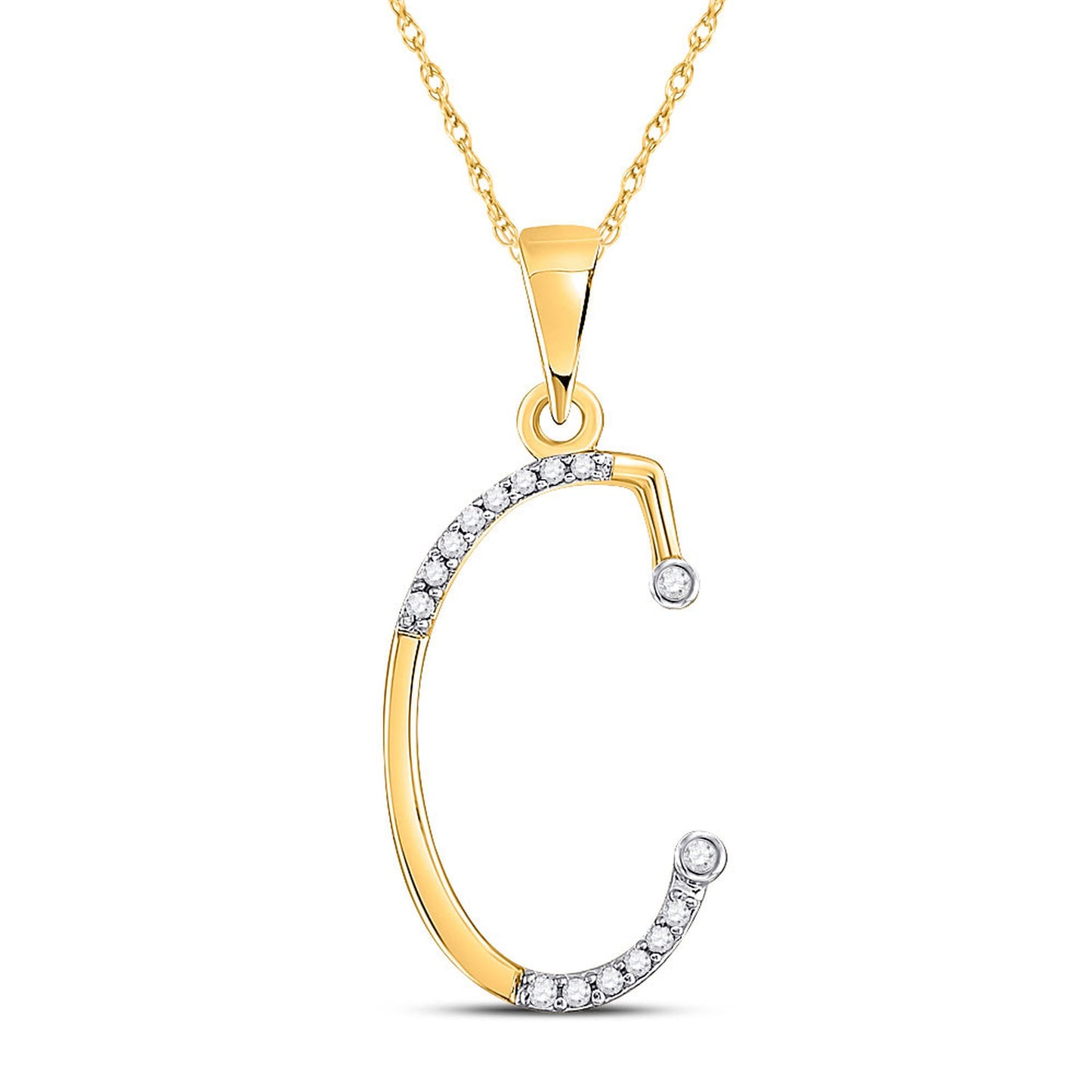 GND 10kt Yellow Gold Womens Round Diamond C Initial Letter Pendant 1/12 Cttw