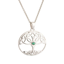 Load image into Gallery viewer, Galway Tree Of Life Green Crystal Silver Pendant 3.2 Gms - Rhodium Plated