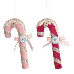 Goodwill Fabric Glittered Candycane Ornament Pink, Set Of 2, Assortment